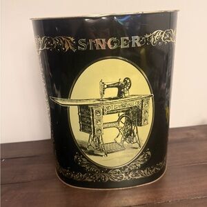 Vintage Singer Sewing Machines Metal Waste Basket by Cheinco USA Black/Gold/Red